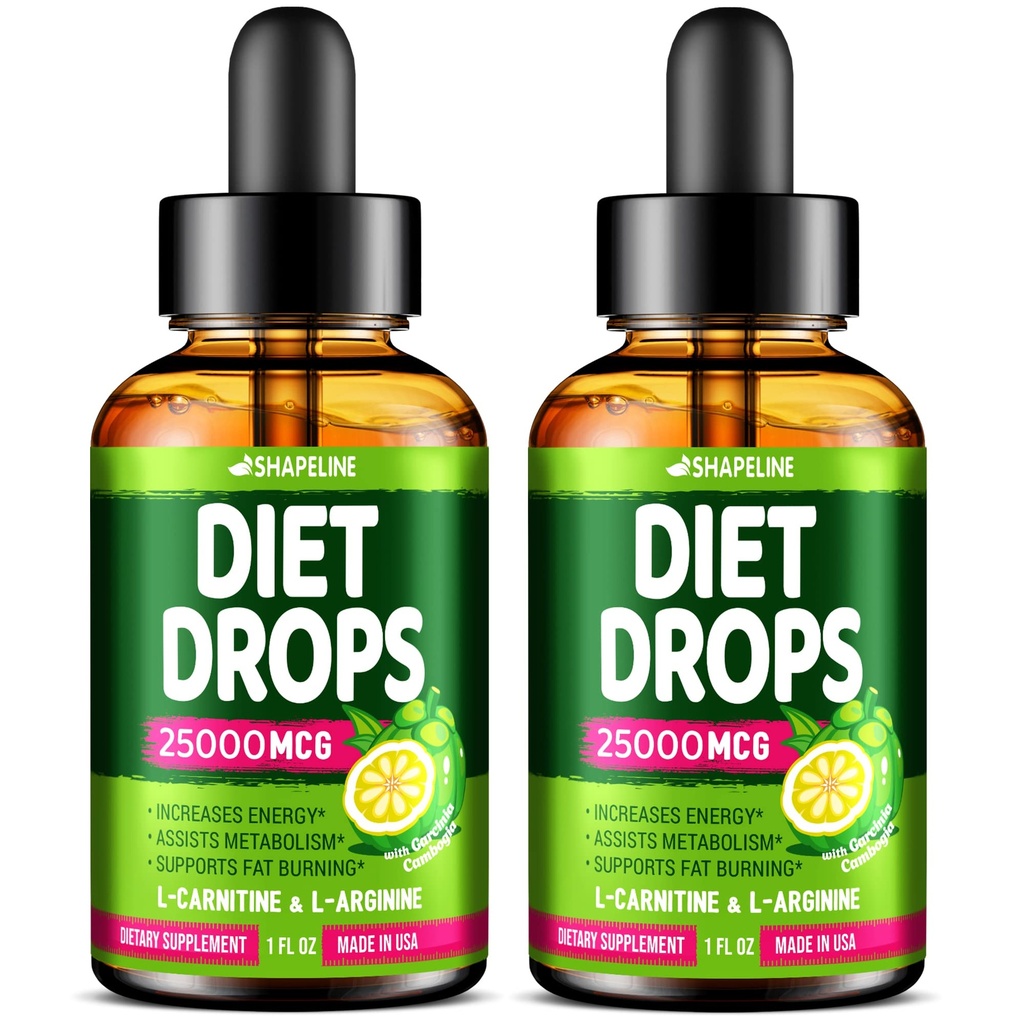 (Pack of 2) Diet Drops - Made in USA - Appetite Suppressant for Women & Men - Natural Metabolism Booster - Diet Drops med Garcinia Cambogia, L-Arginine & L-Glutamine 1 Fl Oz