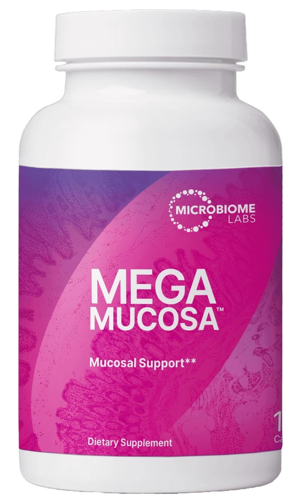 Microbiome Labs MegaMucosa - Aminohappojen täydennysosa maitotuotteettomilla immunoglobuliineilla - Gut Health + Immuunituki naisille ja miehille - täydellinen mucosal-tuki (180 kapselia)
