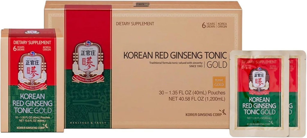 Koreanska Red Ginseng Tonic Gold Asian Panax Ginseng Extract Tonic-30 Drink Pouches