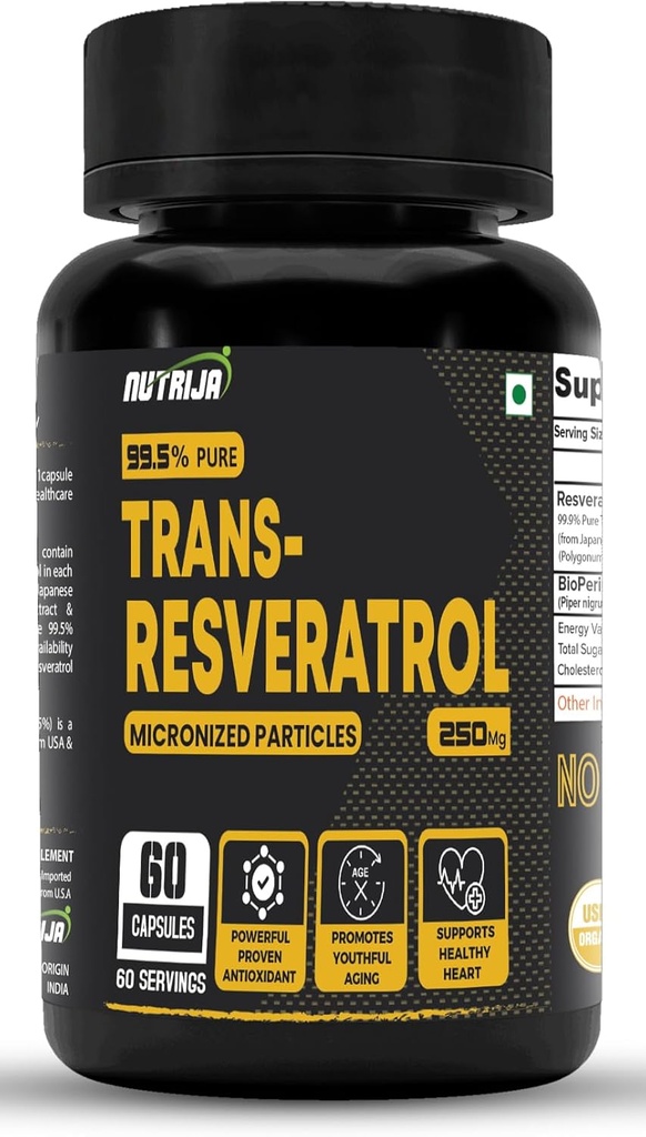 Trans Resveratrol 250MG -kapselit - 99,5% Pure Micronized ja Erittäin biologisesti saatavissa oleva lisäravinteet ...