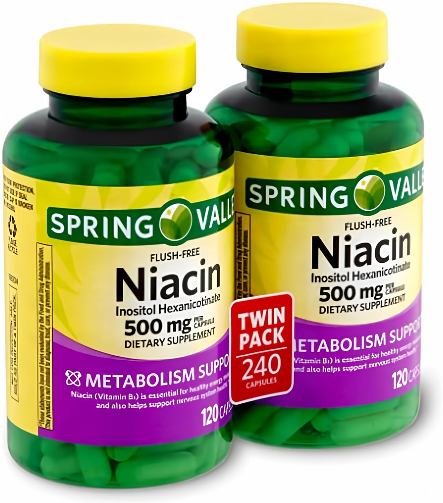Spring Valley - Flush Free Niacin (B-3) 500 mg, 240 kapslar (2 flaskor av 120)