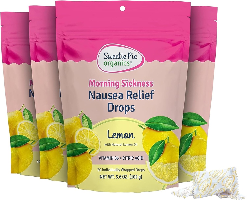 Beatle Pie Organics Raskaus Pahoinvointi Relief Drops, Soothe First Trimester Aamun sairaus, Lemon Flavor, 30 Count, 4 Pack
