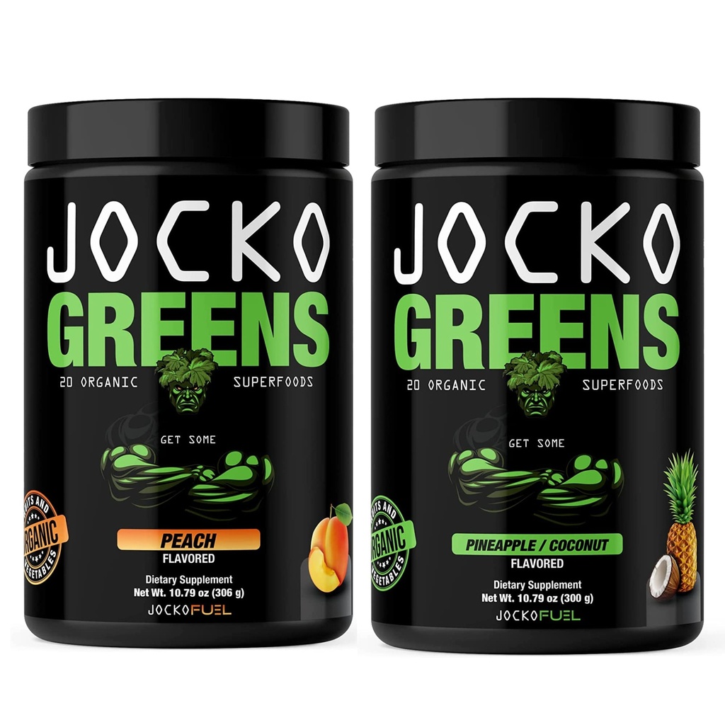 Jocko Fuel Greens Powder Bundle - Greens & Superfood Powder för hälsosam grön juice - Keto Friendly med Spirulina, Chlorella, Digestive Enzymes, & Probiotics - 60 portioner