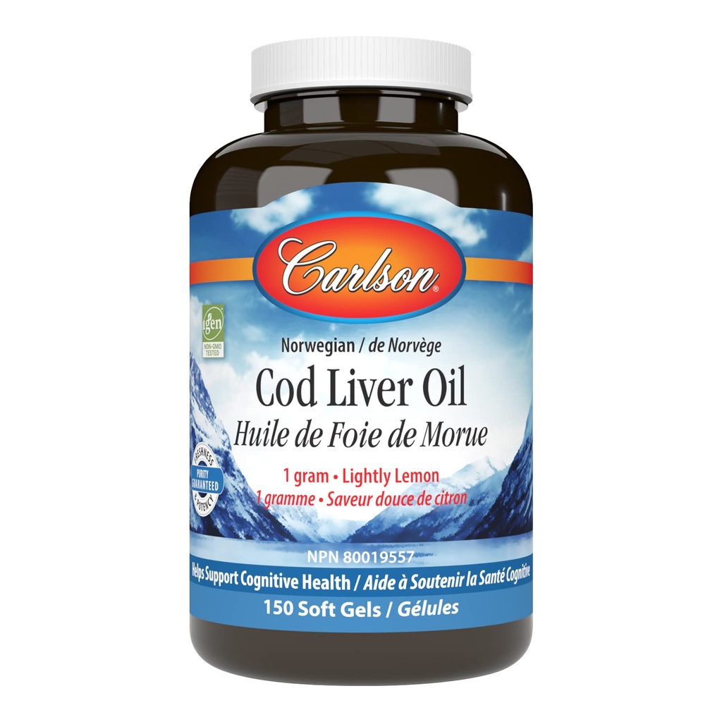 Carlson - Turska Maksaöljy Gems, 460 mg Omega-3s + vitamiinit A & D3, Wild-Caught Norwegian Arctic Cod-Liver Oil, kestävästi Lähde: Nordic Fish Oil Kapselit, Sitruuna, 150 pehmeää geeliä