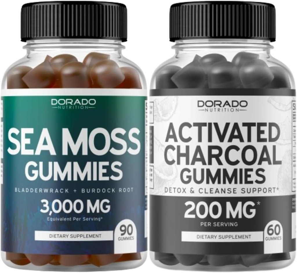 Irländska Sea Moss (90 Gummies) Raw Seamoss för sköldkörtel, energi och immunstöd och aktivt kol (60 Gummies) Hälsosamt Detox & Cleanse Support - Formulerad från Organic Coconut Shells - Tillverkad i USA