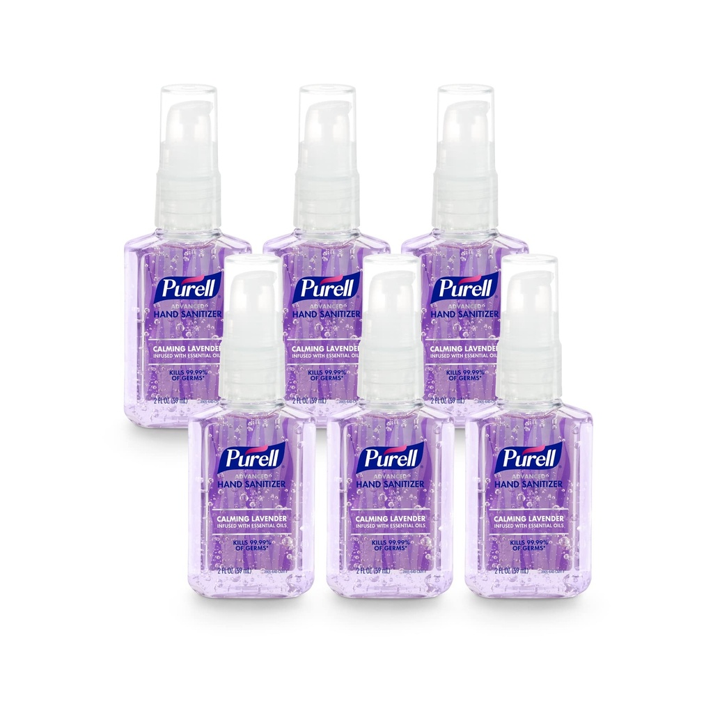 Purell Advanced Hand Sanitizer Gel infuusiona eteerisiä öljyjä, Calming Lavender, 2 fl oz Travel-koko pumppu pullo (pakkaus 6), 3905-4-EC