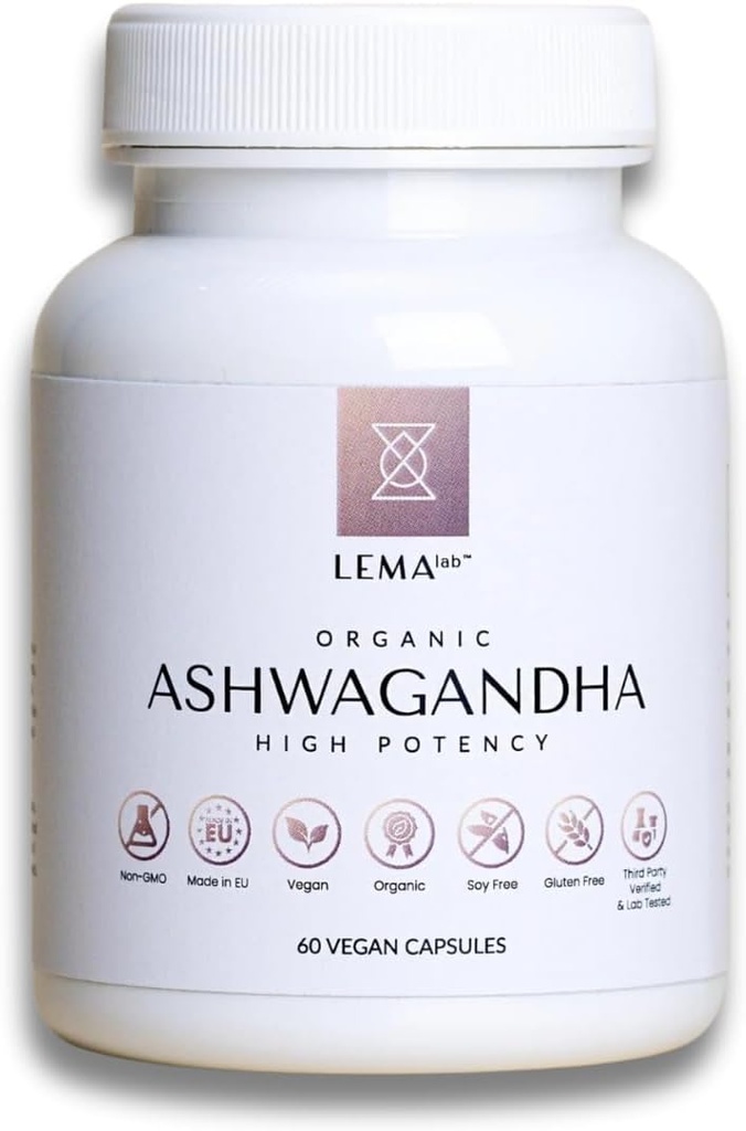 LEMALAB Organic Ashwagandha, 60 vegaanikapselia kokonaishyvinvointiin