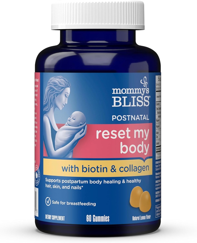 Äidin autuus Synnytyksen jälkeinen tuki Energia & Recovery Gamies with Biotin & Collagen: Parannus & Joint Health, Hiukset, iho ja kynnet Vitamiini, Gluteeniton, 60 Gummie (30 tarjoilua)