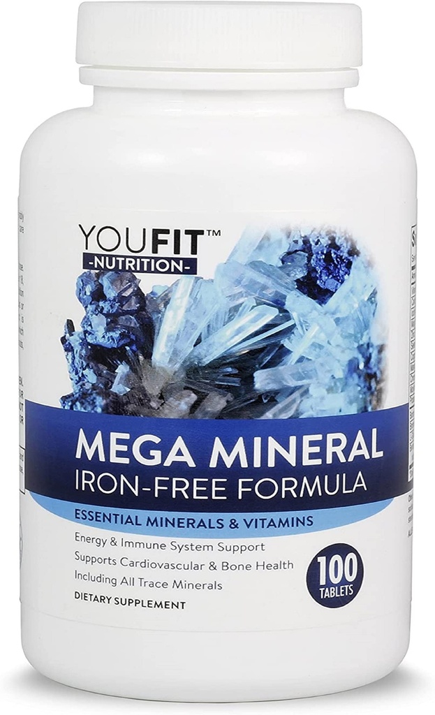 Mega Minerals Supplement by Youfit Nutrition | Alla 72 spårmineraler | Premium Formel med källa av mineraler och immunhälsostöd | Järnfri | Allt i en | 1000mg Calcium 500mg Magnesium