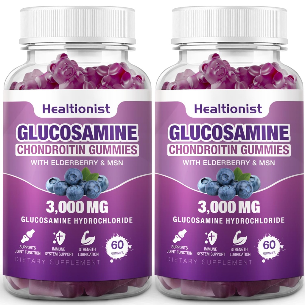 2 pakkausta 3000 mg Glukosamiini Chondroitin Gummies MSM & Elderberry - Extra Strength Yhteinen terveys, joustavuus, antioksidantti Immuuni tuki täydentää Gummy aikuisille, miehet & naiset 120 Cts