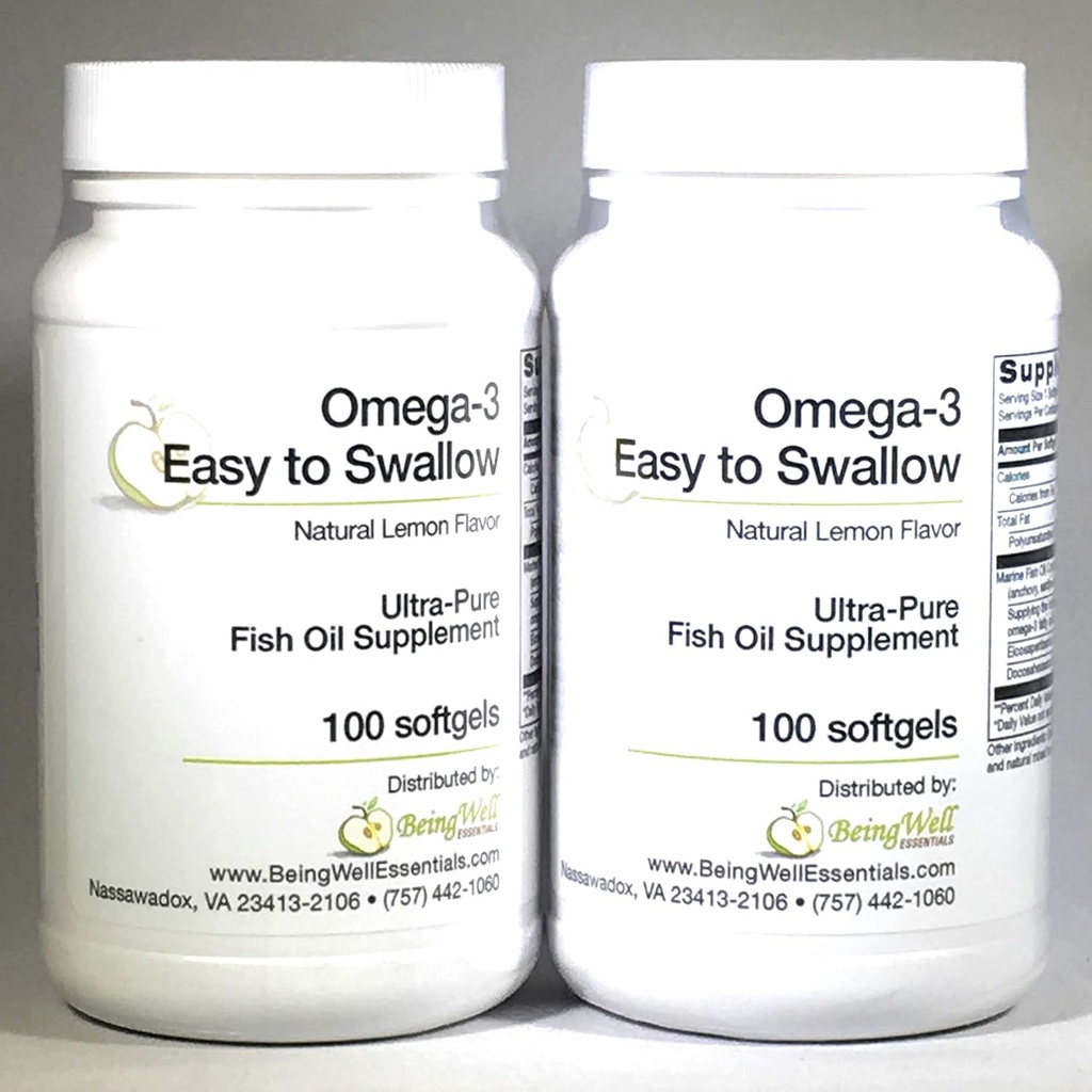 Omega-3 'Easy to Swallow' Ultra-puhdas kalaöljy Supplement Natural Lemon Flavor 200 Softgels by Omega 3 Helppo niellä
