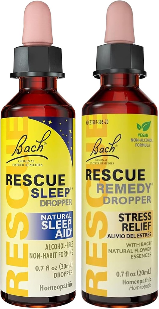 RESCUE Stressi helpotus ja uni tuki Bundle, ei-alkohol Formulaes, Bach Remedy Dropper 20mL 2-pack uni Dropper 20mL, Homeopaattiset kukka Essences