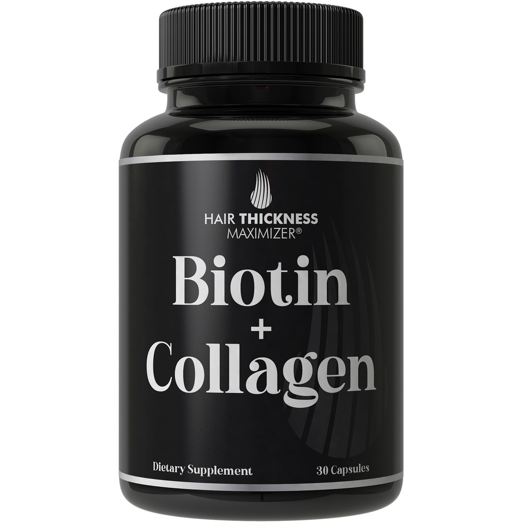 Biotiini ja kollageenin lisäravinteet 10 000 mcg Biotiini + Naudan kollageeni tihentämiseen & Brittlen hiuksiin. Edistynyt 2-in-1 vitamiinikompleksi. Tukee Ticker, Terveempi hiusten kasvua naisille, miehet