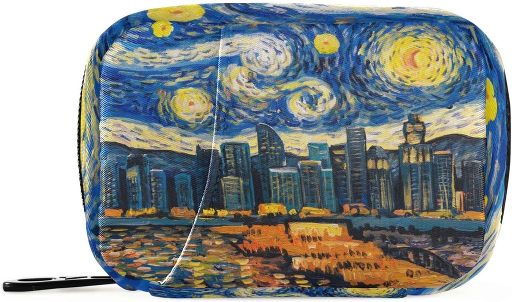 Pill Box 7 Day Starry Night Sky City Pill Case Bag Travel Pill Organizer Bag med Zipper Portable Weekly Case Compact Size för vitamin Supplement Holder