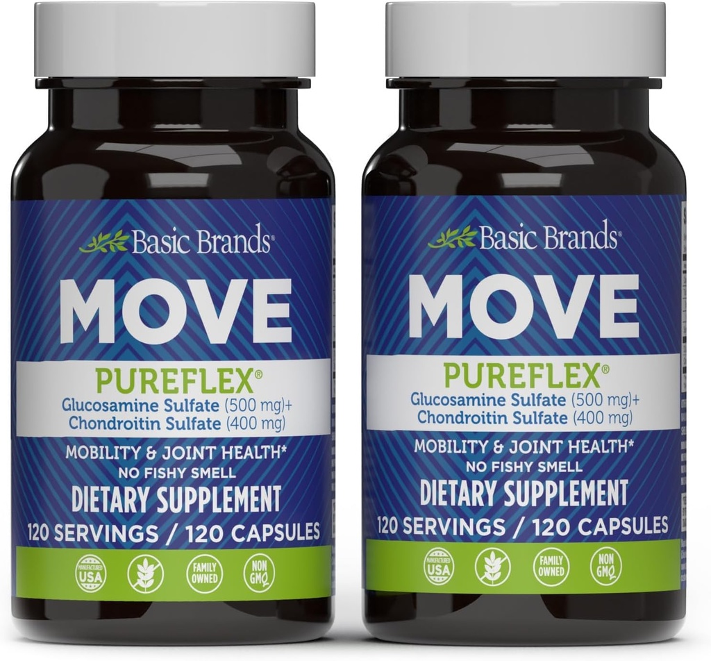 Perusmerkit - Siirrä Pureflex Glukosamiinikondroitiini - Joint Support Supplement for Flexibility & Mobility - 120 kapselia - 2-pakkaus