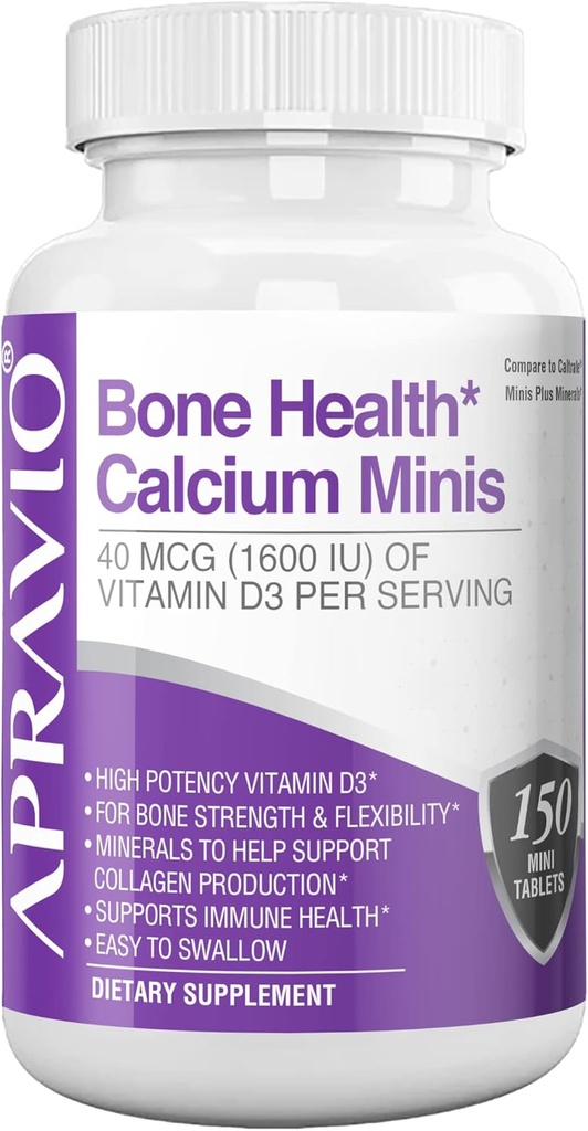Bone Health Kalsium Minis -tabletit, kalsiumlisät w/vitamiini D3, magnesium, sinkki, kupari, mangaani, mineraalit, jotka auttavat tukemaan luiden vahvuutta, kollageenin tuotantoa, immuuni terveyttä, 150ct