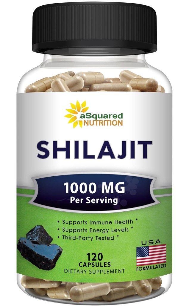 aSquared Nutrition Shilajit 1000mg - 120 kapselia - Pure Shilajit Extract Supplement and Powder Complex Pills - Natural Hummer & Fulvic Acid & Trace Minerals - Vaihtoehto hartsi & Drops