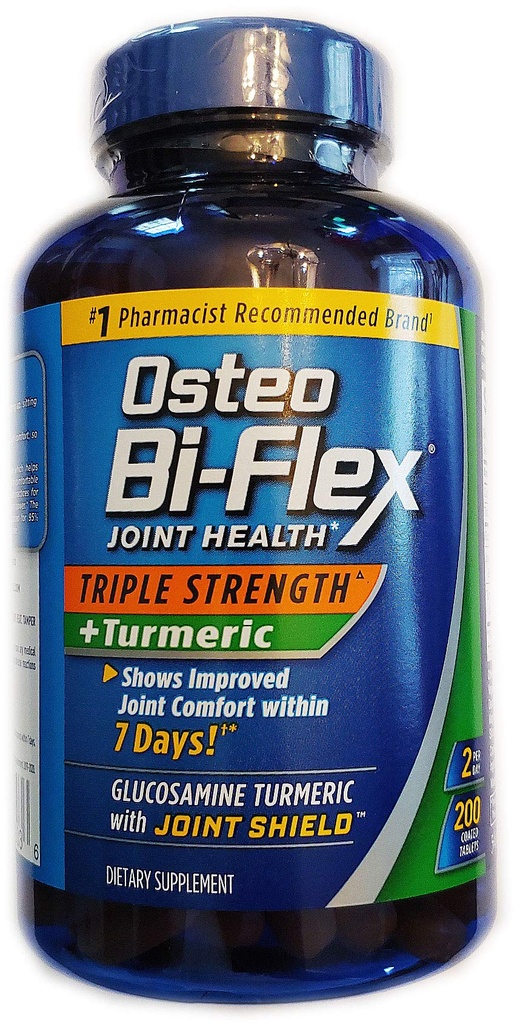 Osteo Bi- Flex, Triple Strength + Turmeric, 200 tablettia, joissa on glukosamiini HCI ja kurkumaiini, miesten ja naisten yhteinen lisäaine