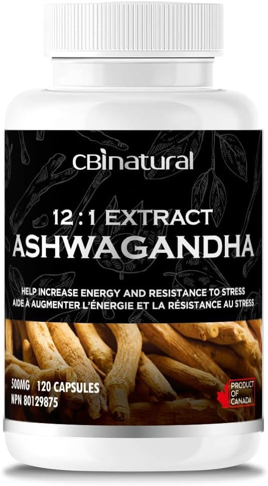 CBInatural Ashwagandha 12:1 Extract 500mg (6000 mg Equivalent) - Energi, Vitality & Mäns Wellness Support - 120 Vegan kapslar, 4-månaders leverans