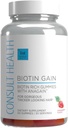 Consult Health BIOTIN GAIN Gummies med ANAGAIN - Minska håravfall - kliniskt testad - 10 000 mcg Biotin Vitamin B7 för att stödja hälsosam hårväxt, hud och naglar för kvinnor och män - 60 greve