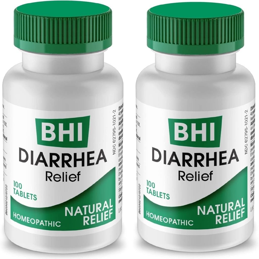 BHI Ripuli Relief Nopeasti toimiva luonnollinen Remedy lievä ripuli - 8 rauhoittava Homeopaattiset aktiivit Ohje Rauhoittava vatsakipu, Kaasu & Kramps naisille ja miehille - 100 tablettia (paketti 2)