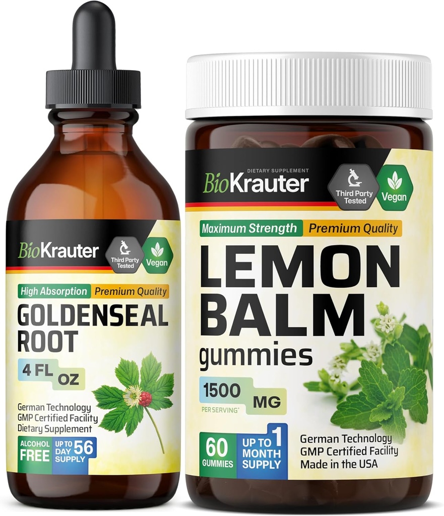 BIO KRAUTER Goldenseal Tincture 4 Fl. Oz. & Lemon Balm 60 Gummy