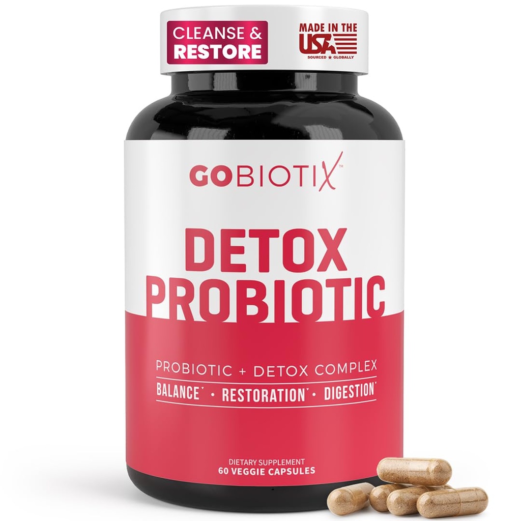 GOBIOTIX Detox Probiotic Supplement for Digestive Health - Milk Thistle, Turmeric och Dandelion Root, Enzymes for Gut Health - 50 miljarder CFU - 60 kapslar