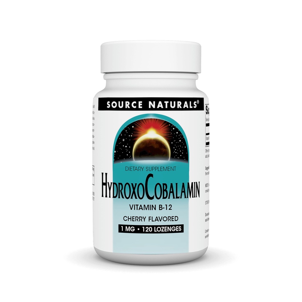 Source Naturals HydraxoCobalamiini, B-12-vitamiini, 1 mg - 120 Cherry Flavored Lozenges