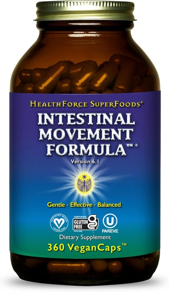 HealthForce SuperFoods Intestinal Movement Formula - Natural Laxative Supports Bowel Regularity - All-Natural Digestion Supplement för att stödja förstoppning - Gluten-Free & Vegan - 360 Caps