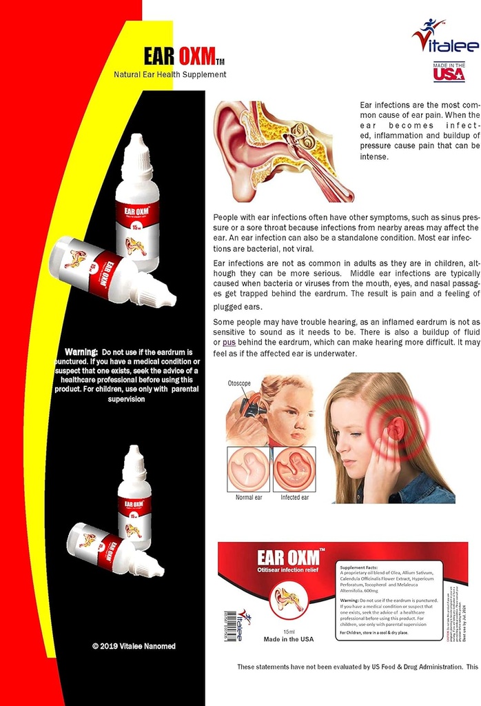 Korva OXM- luonnollinen korva särkyä ja infektio tippa (1 pullo, 15 ml)