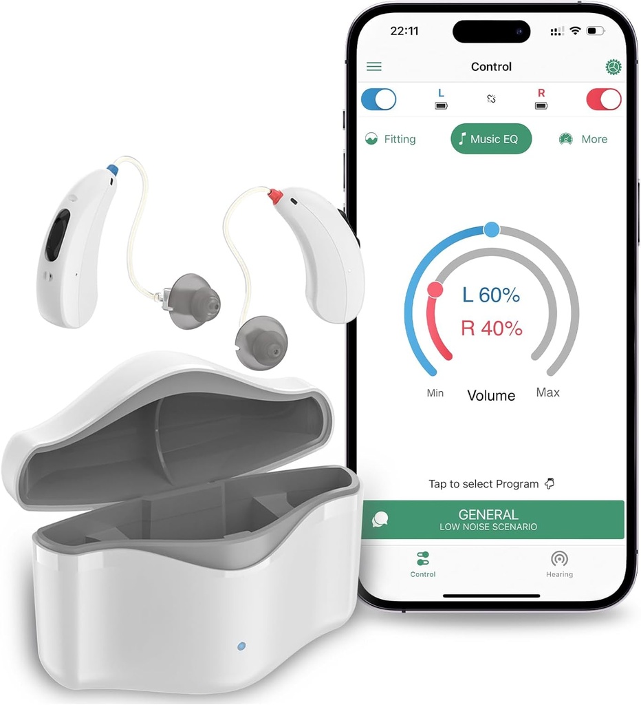 Kuulolaitteet senioreille Ladattava, RIC 16 kanavakuulolaite Bluetooth aikuisille, Senior kuulolaitteet älykäs melu Peruutus, Digitaalinen kuulolaite APP Control, valkoinen