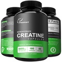 Micronized Creatine Monohydraatti kapselit, Keto Friendly, 5000mg, 180 kapselia, Creatine Monohydraatti pillerit Kolmas osapuoli testattu, valmistettu Yhdysvalloissa, Ei-GMO, Gluteeniton, Vegan Safe