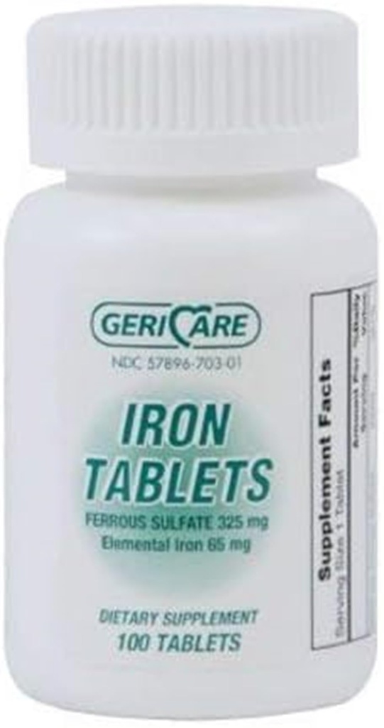 Geri Care 57896-0703-01 Ferrous Sulfate Green 325mg (pakkaus 100)