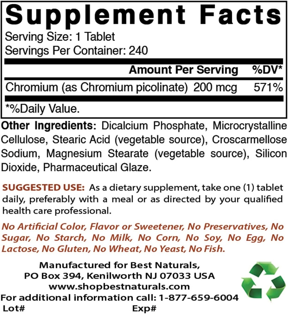 Chromium Picolinate 200 mcg & Vitamin K2 (MK7) med D3