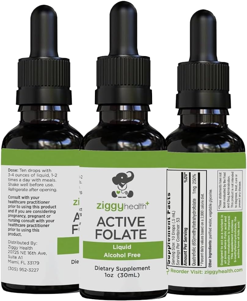 Active Folate Pure Liquid Extract täydennysosa - L-Metyylifolaatti parempaan imeytymiseen, aivojen terveyteen, parantaa solufunktiota, tukea immuunijärjestelmä, vesiliukoinen B Complex, 1oz - Ziggy Health