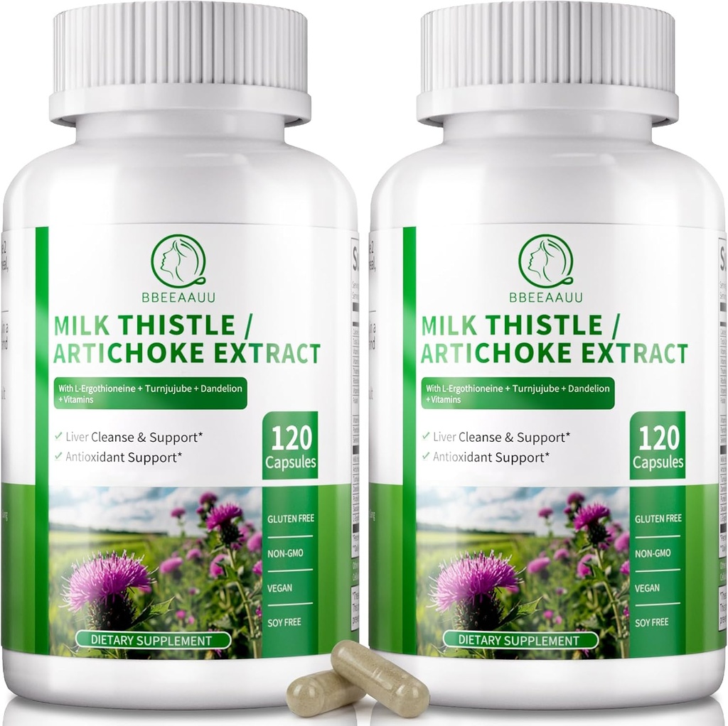 Maksan Cleanse Detox & Repair 120 kapselia, 16-in-1 kasviperäisen maksan tuki täydentää maito Thistle, Artisokki, L-Ergothioneine, Turnjujube Dandelion Extract Liver Renew & Antioxidantti (2 pakkaus)