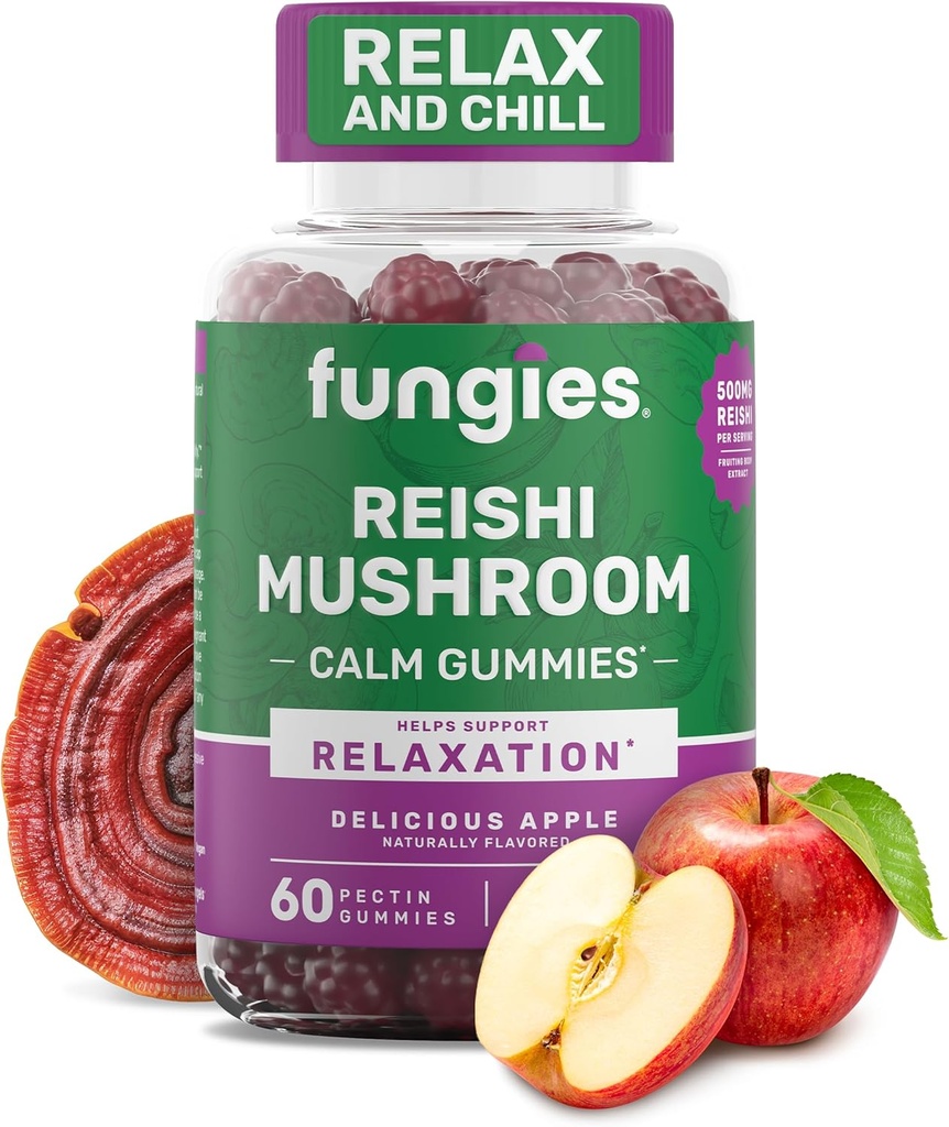 Sienet Reishi Mushroom Gummies, herkullinen Apple Flavor - Sieni kasviperäisten täydentää Gummy for Aikuinen tukee Immuuni terveys, rentoutuminen & terve ikääntyminen - rauhoittava Gummies for sleep - 60 tarjoilua