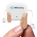 MDHearingAid AIR kuulolaite (pari), OTC-ladattava, kristallinkirkas digitaalinen ääni MDHearing, täydellinen lasit, lähes näkymätön