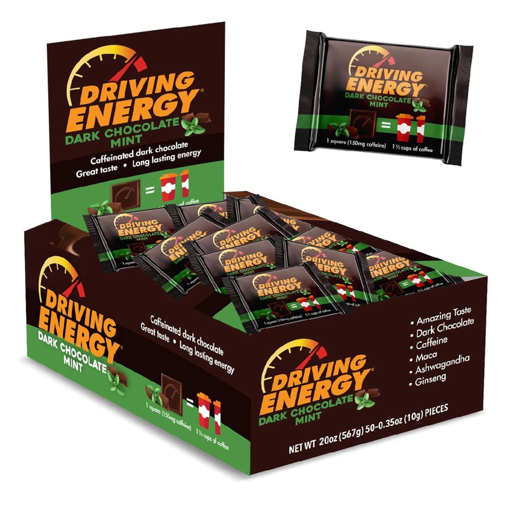 Ajaminen Energia - Kofeinoitu energia purema Koko - Tumma suklaa Mint Energia Polttoainetta 150mg kofeiini - Long-Lasting energia kuntosali, liikunta, Aikuiset - Suuri maku - Low Carb - Terve Välipala - 50 Count