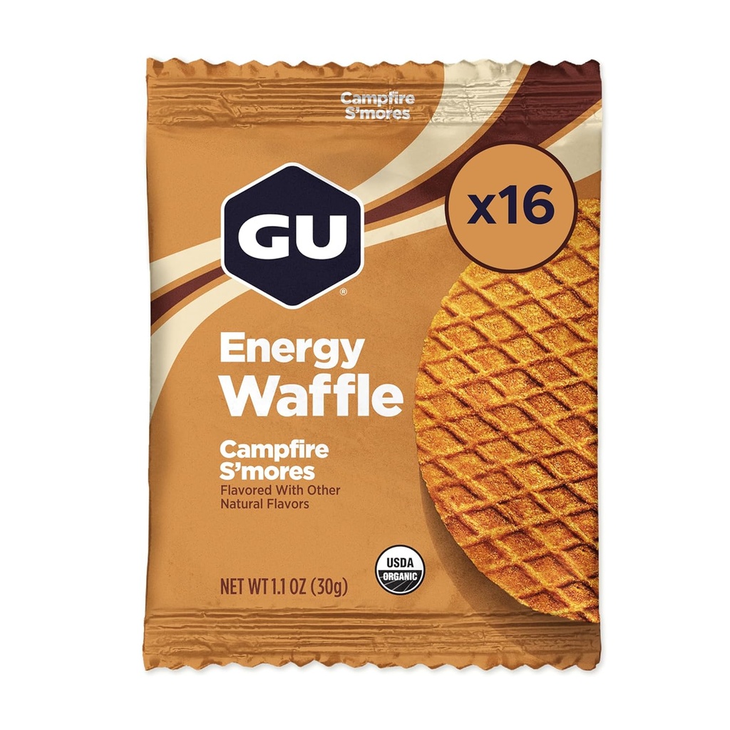 GU Energy Stroopwafel Campfire S'mores Sports Nutrition Waffle, Caffeine-Free och Kosher mejeri, On-the-Go Energy för alla träningar, 16 greve