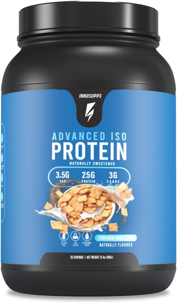 Inno Supps Advanced Iso Protein - 100% Whey Isolate Protein Powder, No Artificial Sweeteners, Low Fat, Low Carbs, 25g Protein, Hormone Free, Gluten Free, Soy Free - 25 SVGS (Cinnamon Swirl Cereal)