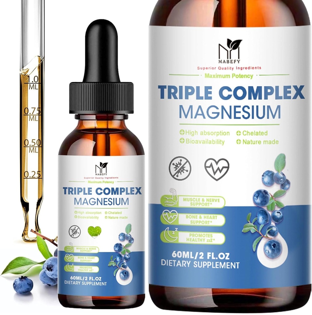 Magnesium Glycinate Liquid Drops Complex Supplement Taurate, Malate rauhallinen, Leg Kramps, Energia ... Sokeriton ja luonnollinen vegaaninen magnesium, mustikka maku