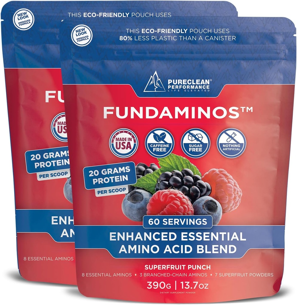 FundAminos Organic EAA Powder Blend | Plant-Based Essential Aminos for Everyday Vitality, Healthy Aging & Balanced Nutrition | Gluten Free, Non-GMO, Clean Label - 2 Bags (60 portioner)
