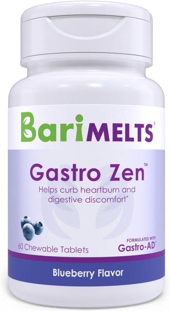 BariMelts Gastro Zen® med Gastro-AD®, 60 Chewable Tablets (1-månaders leverans), Postbiotika för Heartburn Relief och Gut Health efter Bariatric Surgery