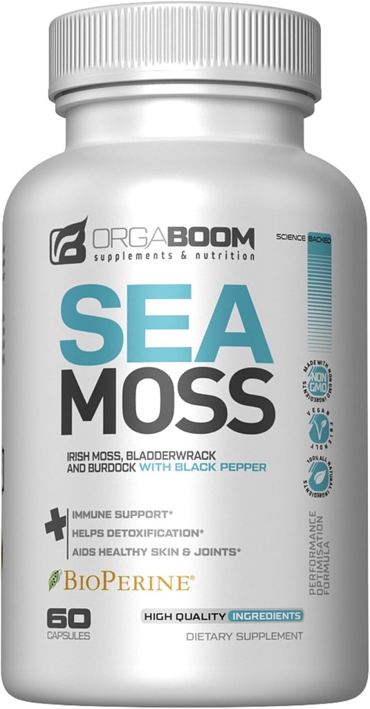Sea Moss Capsules Irish Sea Moss Supplement with Organic Burdock Root, Black Pepper & Black Pepper ...
