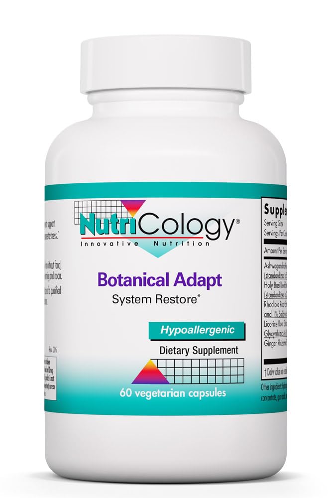 Nutricology Kasvitieteellinen Adapt - Stressituki, Adaptogens Supplement, HPA, Ashwagandha, Rhodiola ja Pyhä Basil, Cortisol Manager - 60