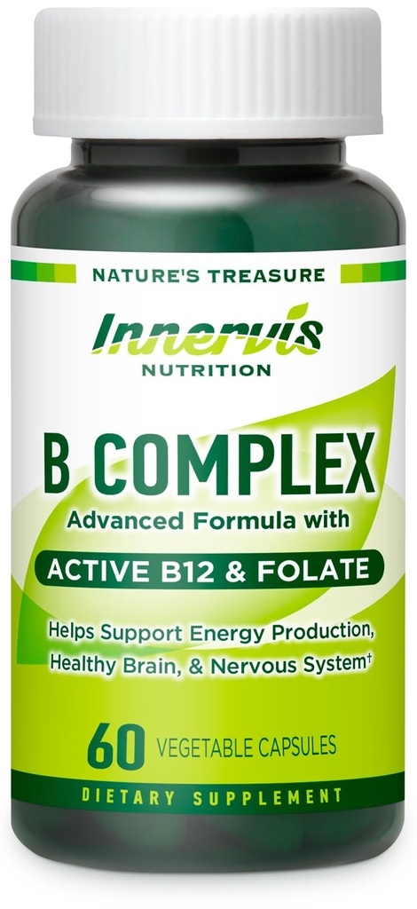 Bioaktiivinen B Complex, jossa aktiivinen B12 & Folate ... tukee energiaa, aivoja ja hermostoa, 60 vegan kapselia