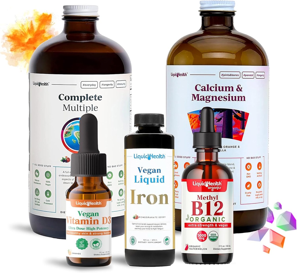 LIQUIDHEALTH Ultimate Bariatric Liquid Vitamiini täydentää Bundle - päivittäin Bariatric Multivitamiinia rautaa, kalsiumia, magnesiumia, vegaaninen D3 & Organic B12 - Bariatric kirurgia on oltava, USA Valmistettu