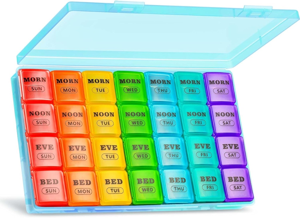 XL Large Weekly Pill Organizer 4 Times a Day, 7-Day Pill Boxes och Organizer AM PM, Big Compartments Pill Case, Monthly Medication Organizer 28 Days Dispenser för fiskoljor