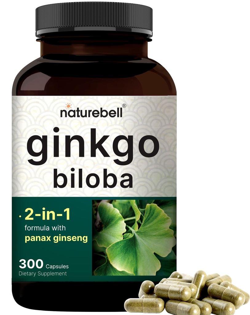 NatureBell Ginkgo Biloba 6000mg Panax Ginseng 500mg Per Serving . 300 kapselia...